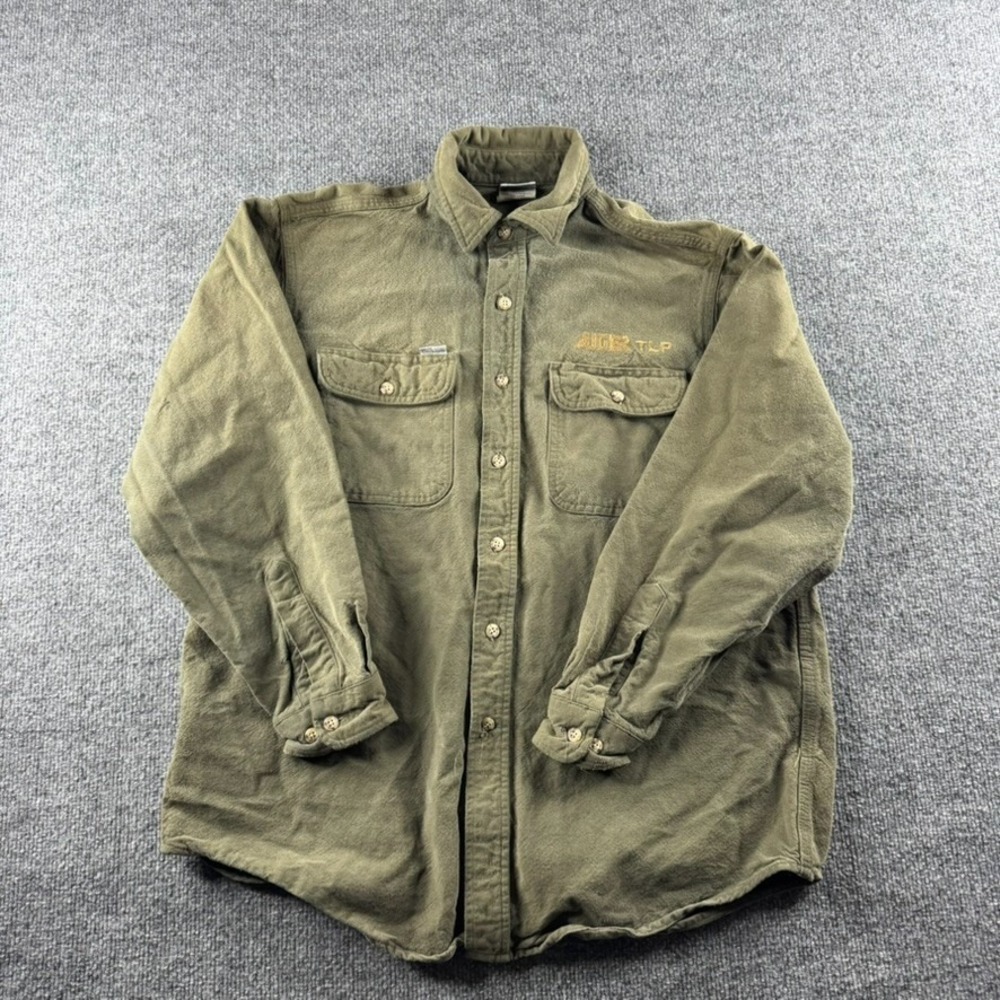 VINTAGE Carhartt Shirt Men L Moss Green Chamois Flannel Workwear S06 MO6 90s